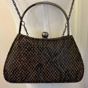 Vintage Brown Snakeskin Print and Gunmetal Crossbody Handbag Y&S Original